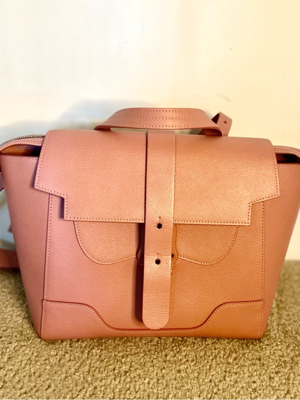 Senreve Pebbled Leather Satchel in Dusty Pink